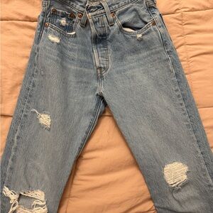 Levi's Blue Straight Leg Jeans with Vintage Distressing
